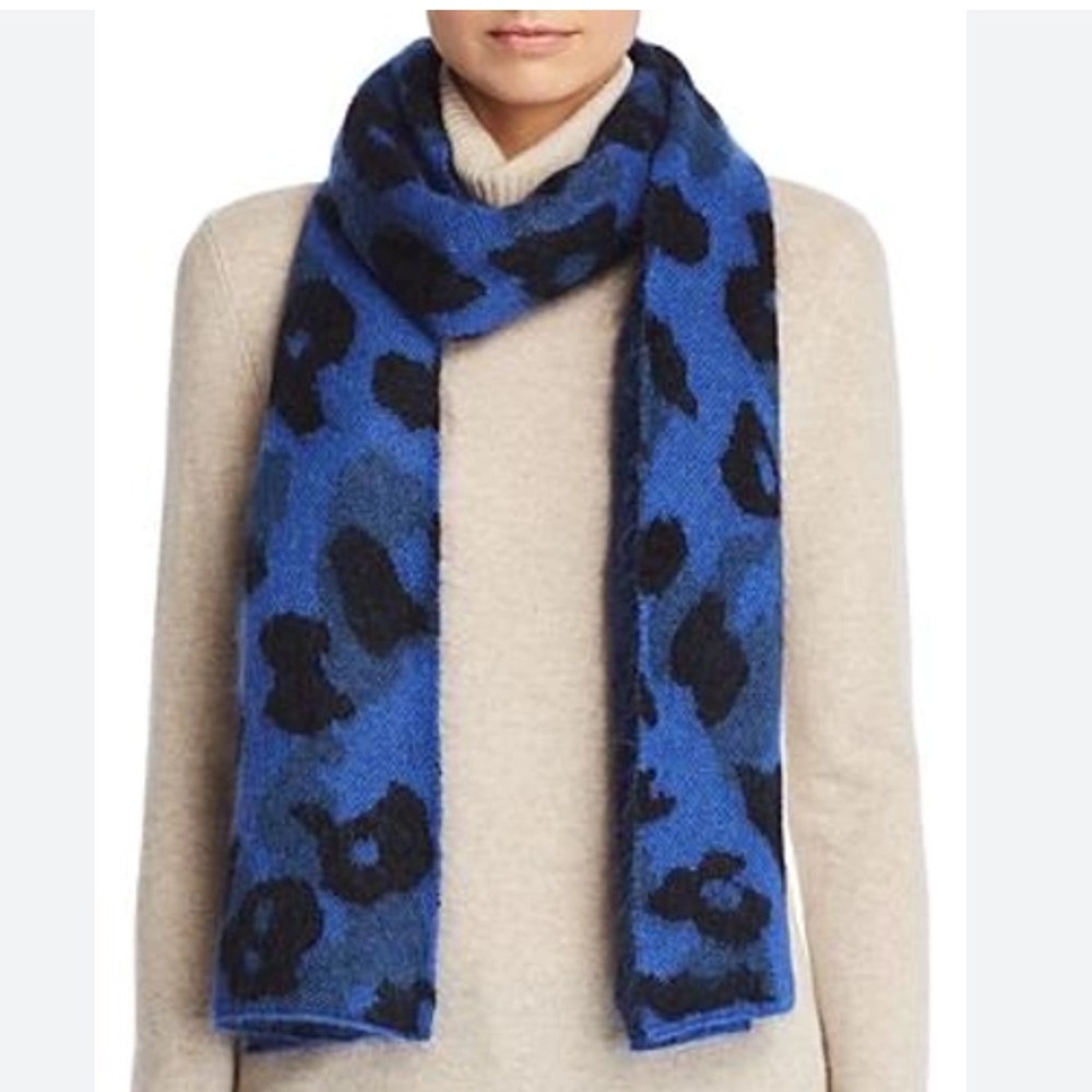 NWT Rag & Bone Mohair Alpaca Silk Blend Scarf Blue Leopard Print
